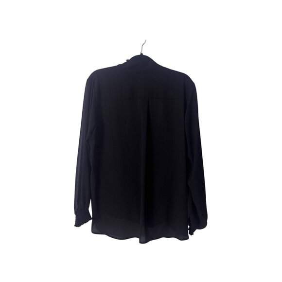 Black Pleione Womens Draped Blouse 1X Polyester With Smocked Cuffs - Picture 2 of 7